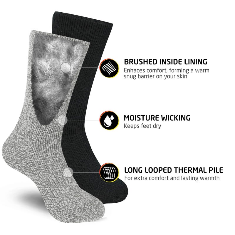 HOT FEET Thermal Socks For Women for Cold Weather â€“ Thick Warm Winter Hiking Heat Insulated Socks, Womenâ€™s sizes 4â€“10.5, 2 PACK, Black/Gray Marl - Image 4